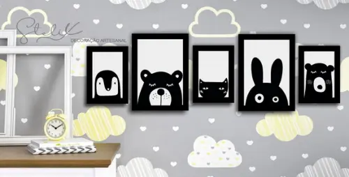 Kit Animaizinhos Unissex - 5 Placas Decorativas