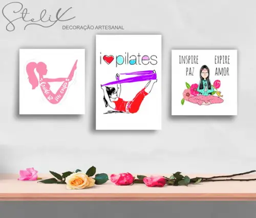 Kit Pilates - 3 Placas Decorativas