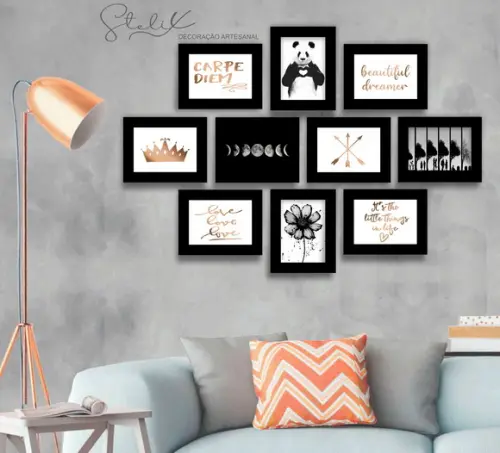 Kit Preto e Dourado - 10 Placas Decorativas