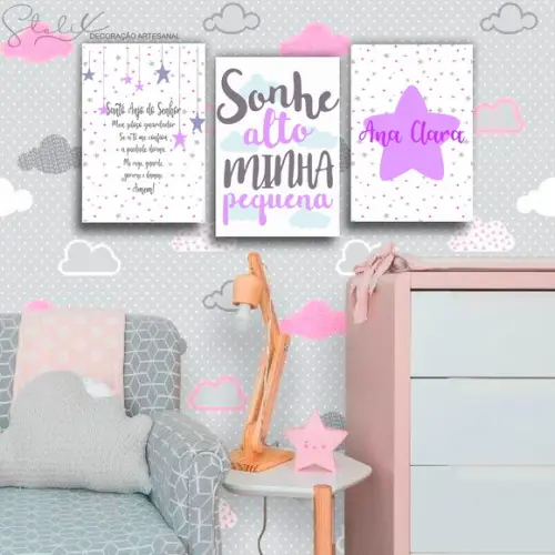 Trio Baby lilás - 3 Placas Decorativas
