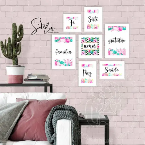 Kit Floral Borda Branca - 7 Placas Decorativas