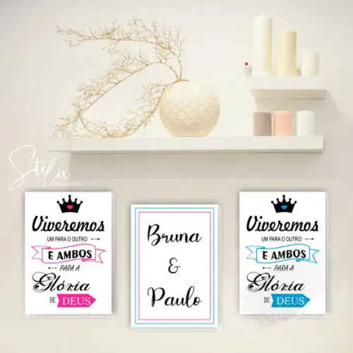 Kit 3 Placas Decorativas - Casal Cristão