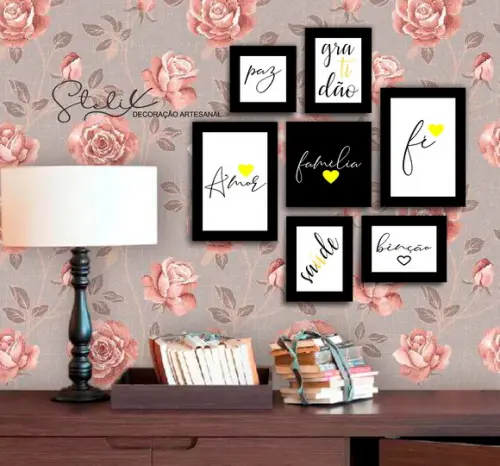 Kit 7 Placas Decorativas - Coração Amarelo