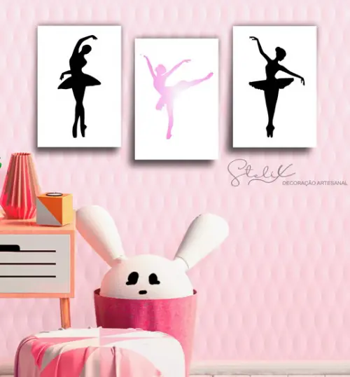 Kit Bailarina - 3 Placas Decorativas