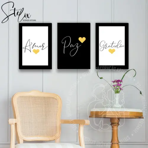 Quadros Decorativos para Sala Paz, Amor e Gratidão