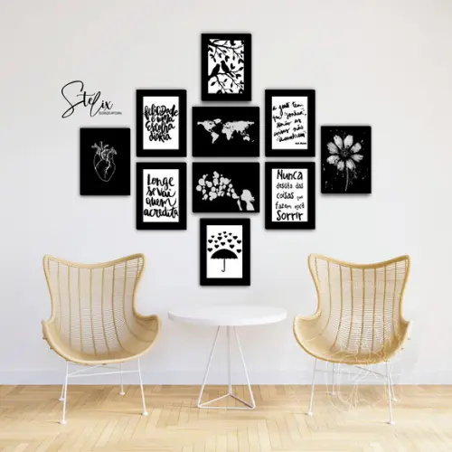 Quadros para Sala Quarto Preto e Branco Frases
