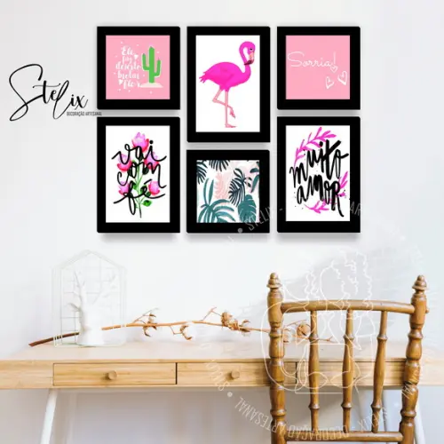 Quadros Decorativos para Sala ou Quarto Rosa Flamingo