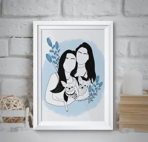 Quadro com Moldura e Vidro com Ilustração de Foto 2 Pessoas