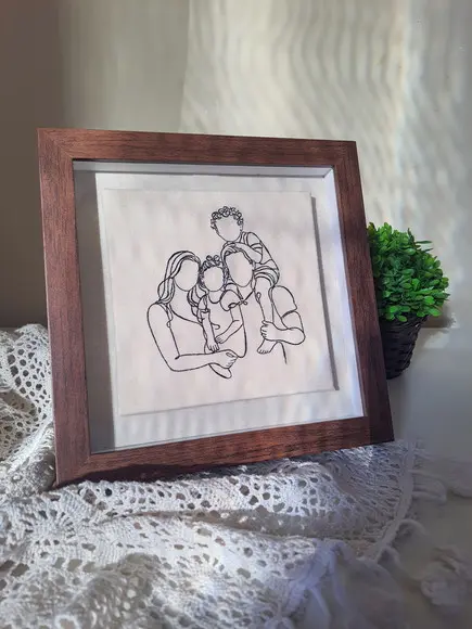 Quadro Personalizado Bordado de Foto Ilustração Minimalista