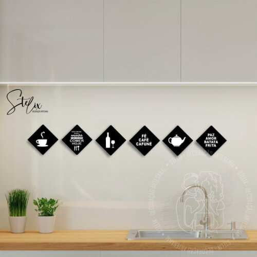 Decoração Cozinha Preta - 6 Placas De Mdf