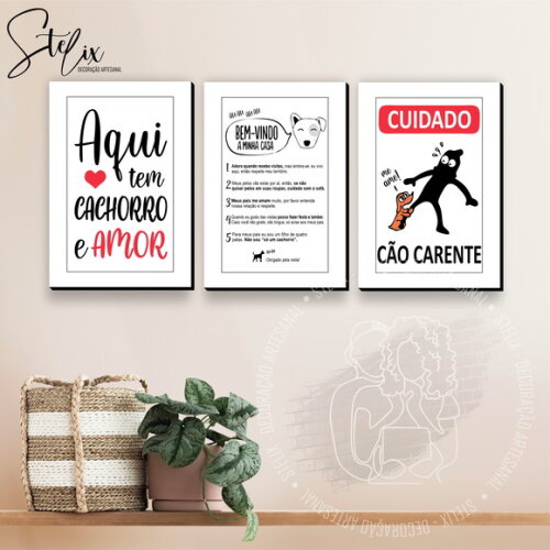 Kit 3 Placas Decorativas - Amo Cachorro