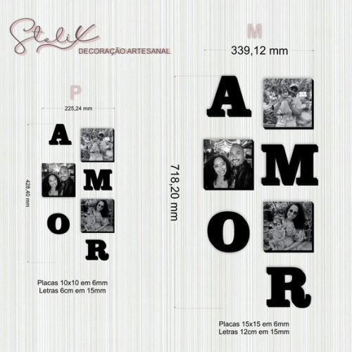 Kit Amor & Família (P) - 3 Placas Decorativas + 4 letras