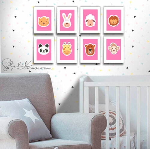 Kit Animalzinhos Menina - 8 Placas Decorativas