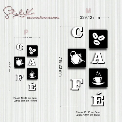 Kit Cantinho do Café (M) - 3 Placas Decorativas + 4 letras
