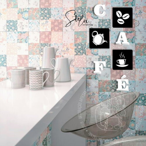 Kit Cantinho do Café (M) - 3 Placas Decorativas + 4 letras