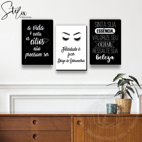 Kit Cílios e Sobrancelhas - 3 Placas / Quadros Decorativos