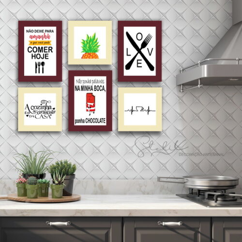Kit Cozinha Bege e Marrom - 6 Placas Decorativas