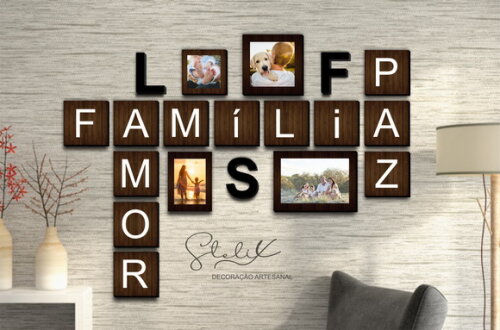 Kit Decoração Sala - 15 Placas Decorativas + 3 Letras