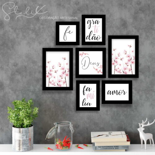 Kit Deus (Flores Rosas) - 7 Placas Decorativas