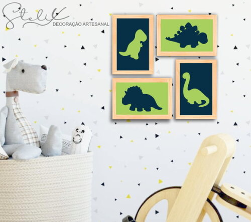 Kit Dinossauro - 4 Placas Decorativas