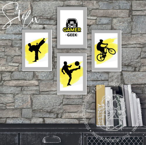 Kit Esportes Karatê Futebol Bike Game 4 Placas Decorativas