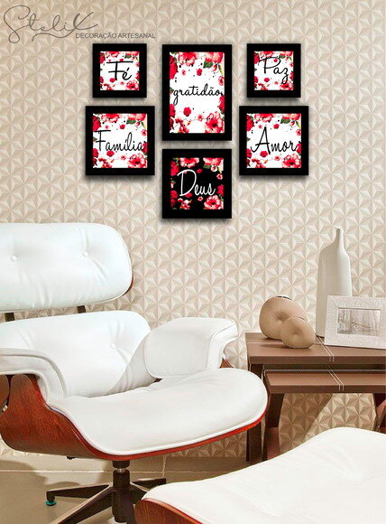 Kit Florido Vermelho - 6 Placas Decorativas Média