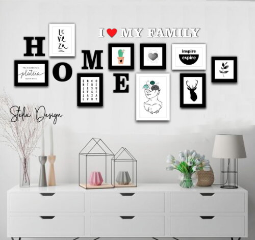 Kit Home, Sala de Estar - 9 Placas Decorativas + 14 Letras
