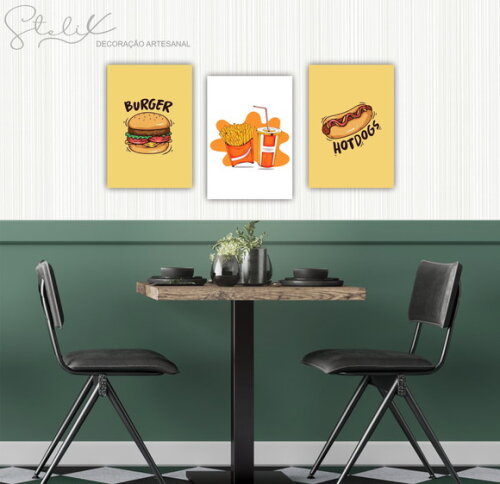 Kit Lanchonete - 3 Placas Decorativas Médias
