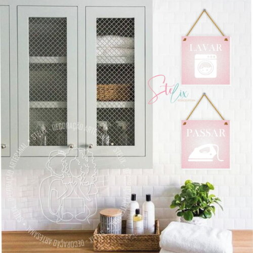 Kit Lavanderia Rosa - 2 Placas Decorativas
