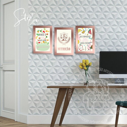 Kit Nutrição Rosê Gold - 3 Placas Decorativas