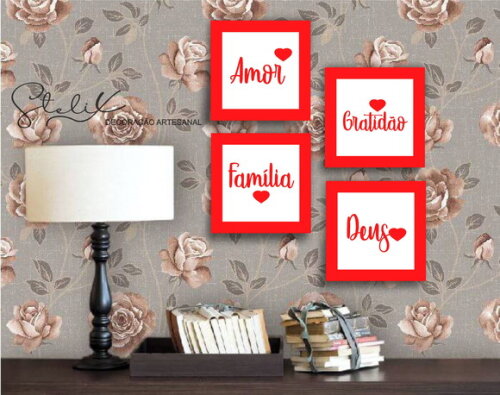 Kit Palavras (Vermelho) - 4 Placas Decorativas