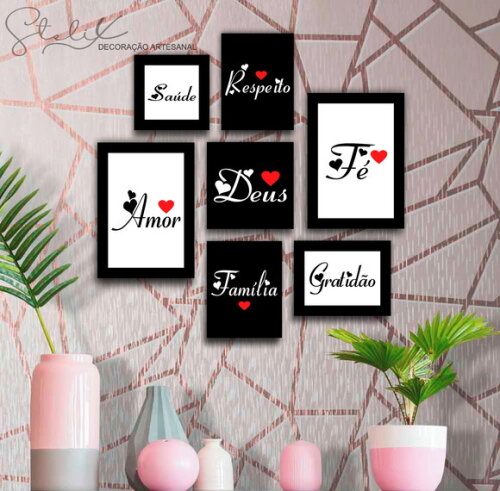 Kit Palavras Coração - 7 Placas Decorativas