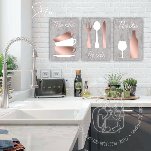 Kit Para Cozinha Rosê - 3 Placas Decorativas Média