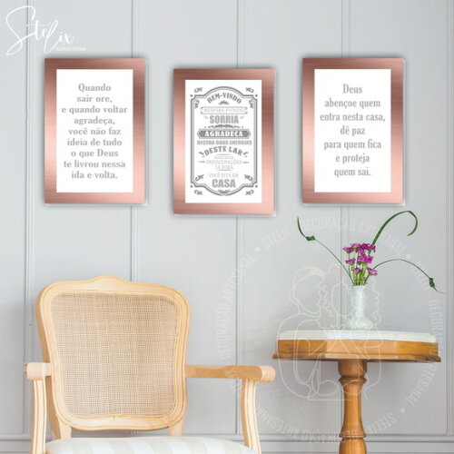 Kit Para Hall de Entrada Rosê - 3 Placas Decorativas