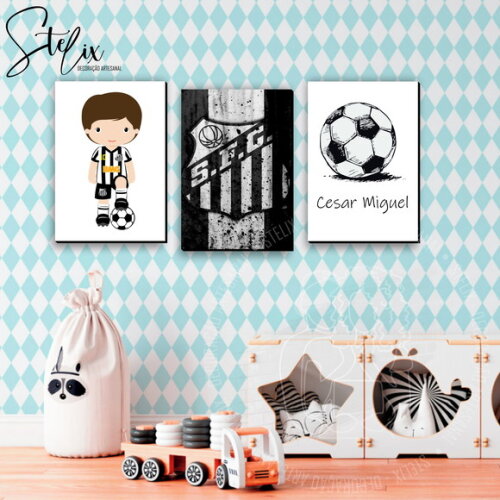 Kit Quadrinhos Futebol Santos - 3 Placas Decorativas Médias