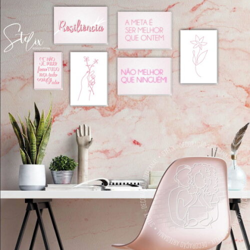 Kit Sala Moderna Rosa - 5 Placas Decorativas