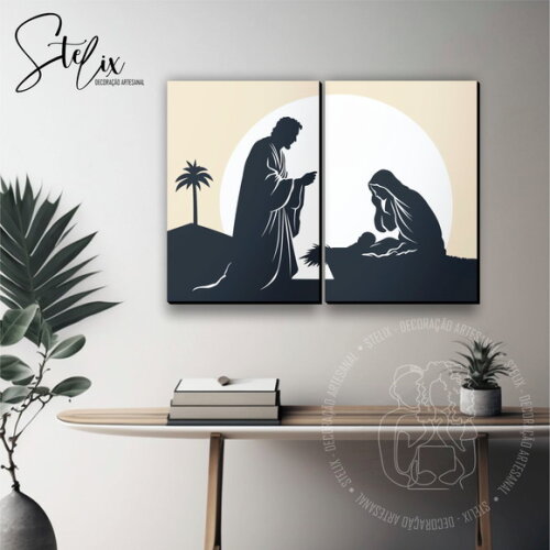 Quadro de Natal Cristão Nascimento de Jesus José e Maria