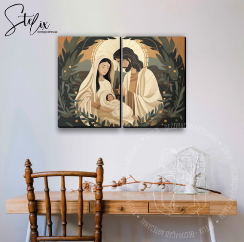 Quadro de Natal Cristão Nascimento de Jesus José e Maria