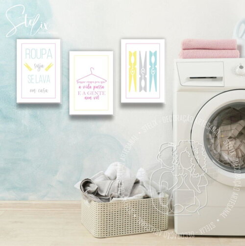 Quadros para Lavanderia Colorido - 3 Placas Decorativas