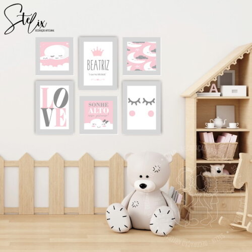 Quadros para Quarto Infantil Sonhe Alto Minha Menina Rosa