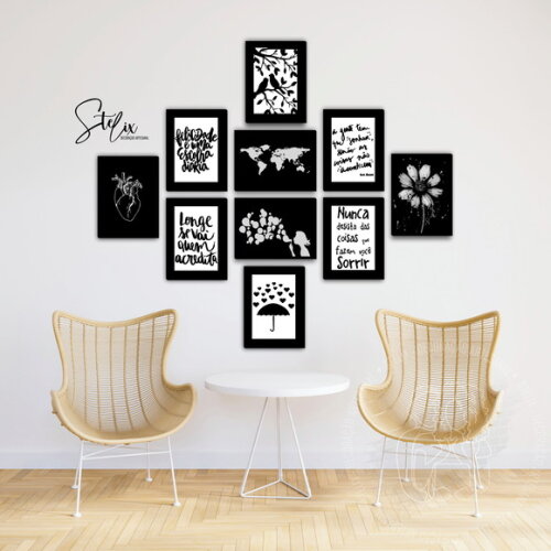 Quadros para Sala Quarto Preto e Branco Frases