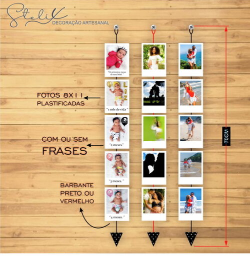 Varal de Fotos Polaroid - Com 5 Fotos