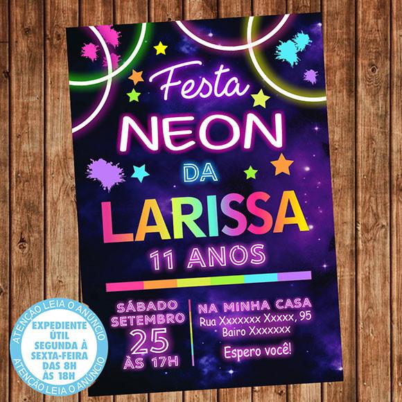 Convite Festa Neon Aniversário Neon Digital