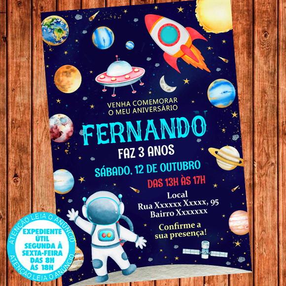 Convite Astronauta Aniversário Foguete Festa Digital