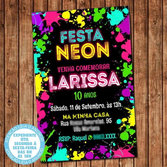 Convite Festa Neon Aniversário Arte Digital