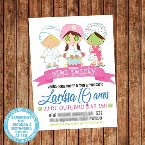 Convite Spa Festa Infantil Aniversário Digital