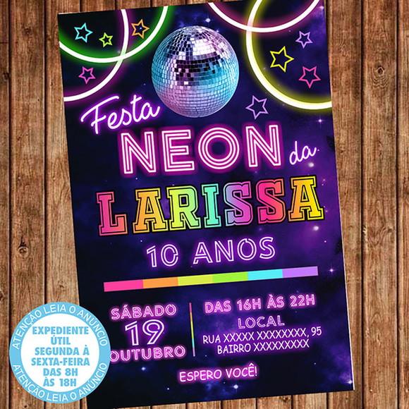 Convite Festa Neon Aniversário Neon Digital