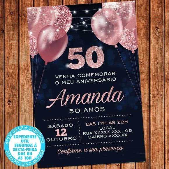 Convite Virtual Adulto Balões Feminino Aniversário Festa