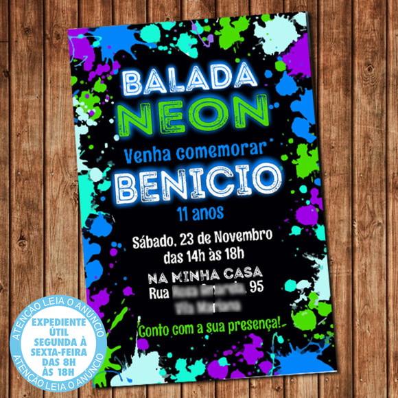 Convite Festa Neon Aniversário Menino Digital