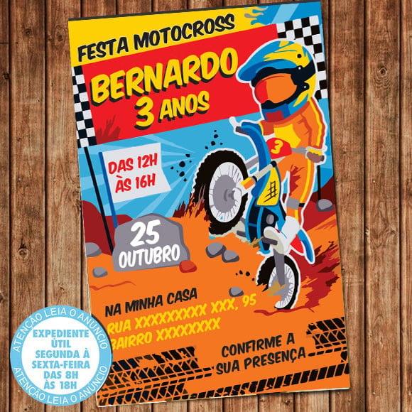 Convite Moto Motocross Aniversário Moto Festa Digital